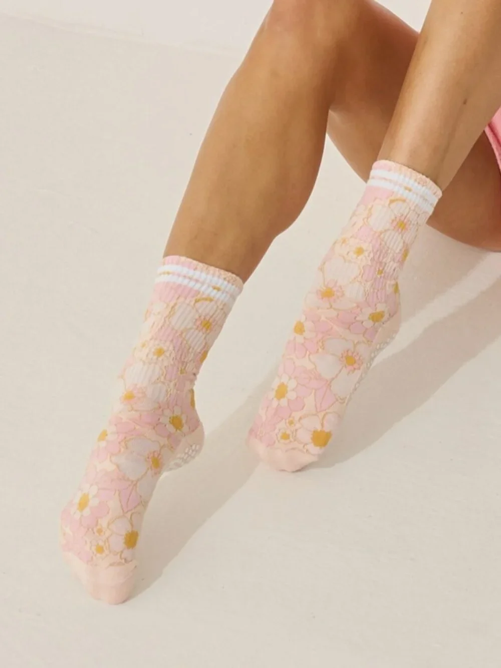 Soft Pink Flower Grip Sock